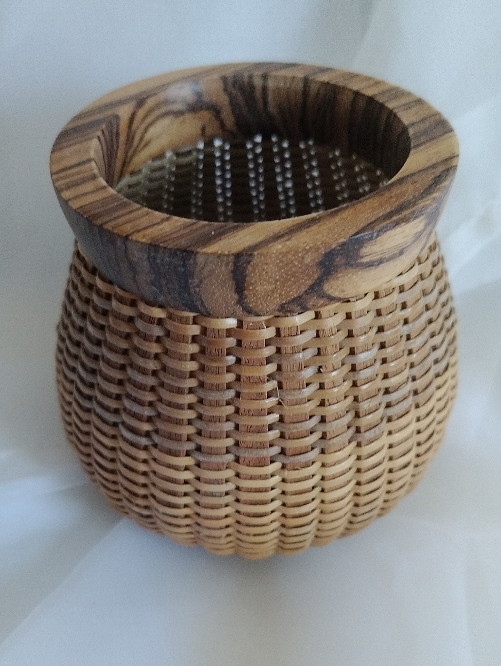 Woven Rattan & Wood Accent Vase - Brown